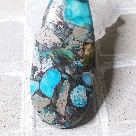 Multi Blue Sea Sediment Jasper Pendant - Large Teardrop Shape - boho southwest - Picture 4 of 6